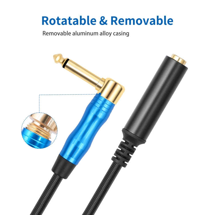 6.35mm 1/4 TRS Male Mono Elbow to Female Electric Guitar Audio Cable, Length:0.3m(Black Blue)