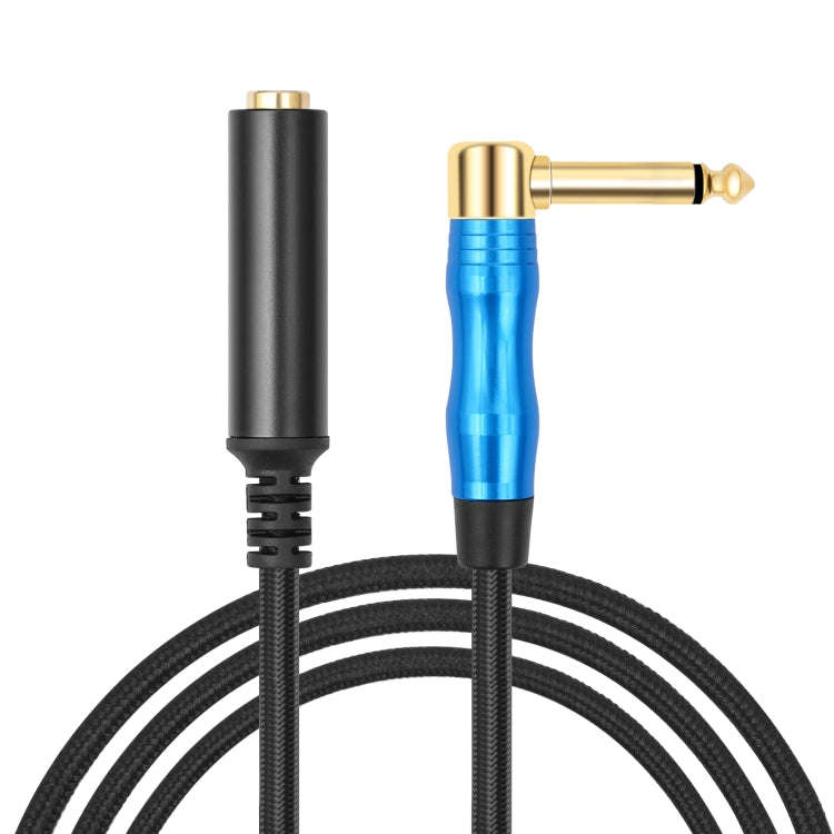 6.35mm 1/4 TRS Male Mono Elbow to Female Electric Guitar Audio Cable, Length:1m(Black Blue)