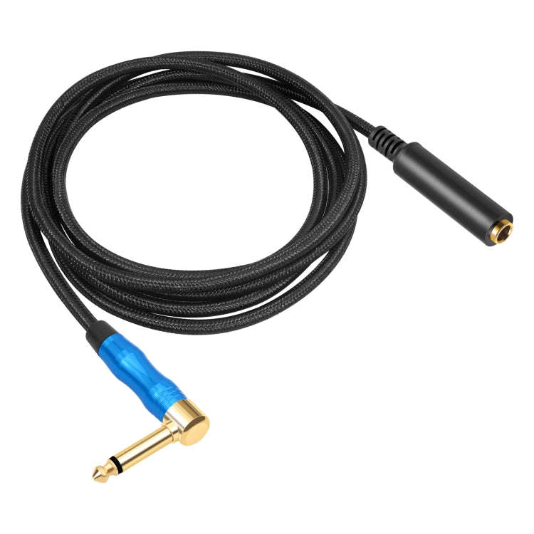 6.35mm 1/4 TRS Male Mono Elbow to Female Electric Guitar Audio Cable, Length:1.8m(Black Blue)