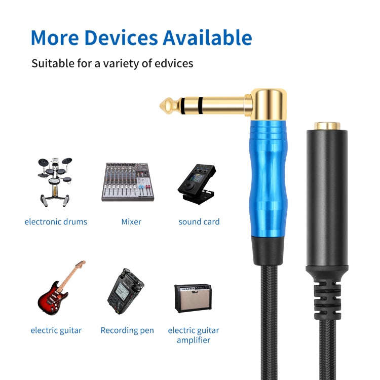 6.35mm 1/4 TRS Male Stereo Elbow to Female Electric Guitar Audio Cable, Length:0.3m(Black Blue)