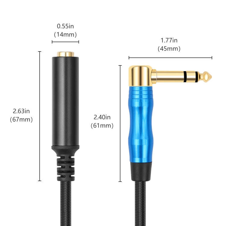 6.35mm 1/4 TRS Male Stereo Elbow to Female Electric Guitar Audio Cable, Length:1m(Black Blue)