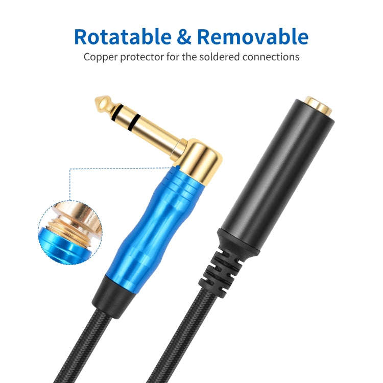 6.35mm 1/4 TRS Male Stereo Elbow to Female Electric Guitar Audio Cable, Length:1.8m(Black Blue)