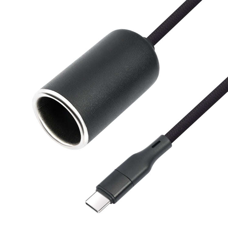 Type-C 5V to 12V Car Cigarette Lighter Socket Boost Cable with Voltage Display, Length:1m(Black)