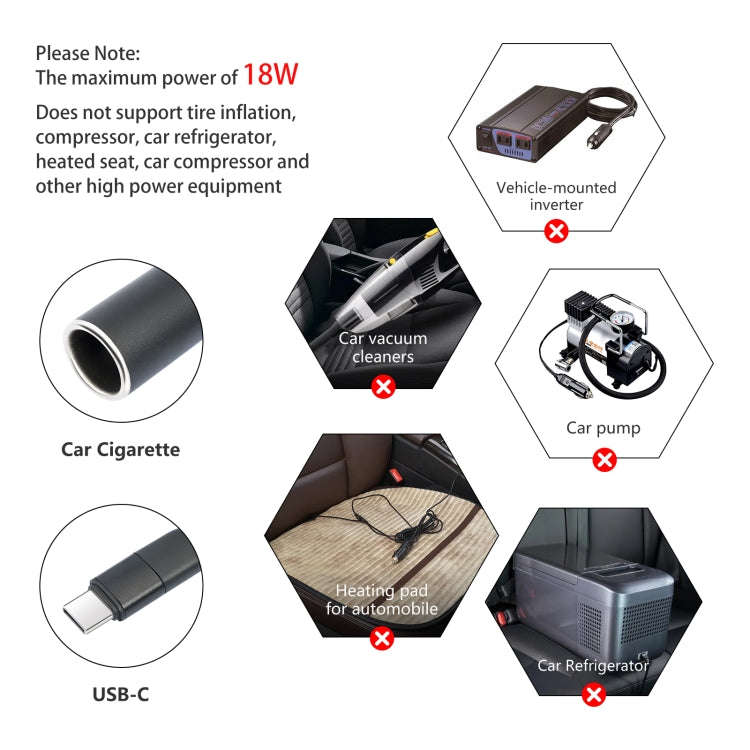 Type-C 5V to 12V Car Cigarette Lighter Socket Boost Cable with Voltage Display, Length:1m(Black)