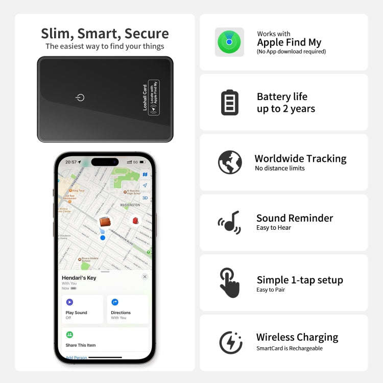 F9 Mirror Surface Ultra-thin Card Type Location Tracker Anti-lost Device(Black)