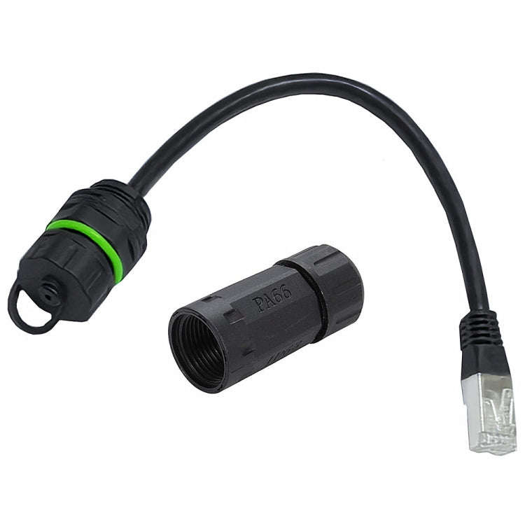 25cm RJ45 8P8C Male to Female IP68 CAT6 Ethernet Connector(Black)