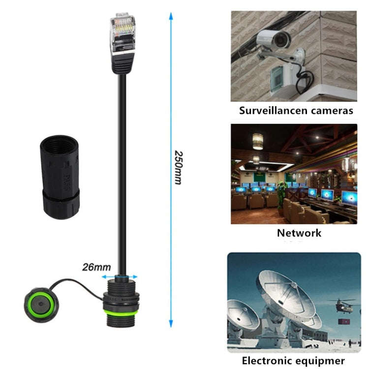 25cm RJ45 8P8C Male to Female IP68 CAT6 Ethernet Connector(Black)