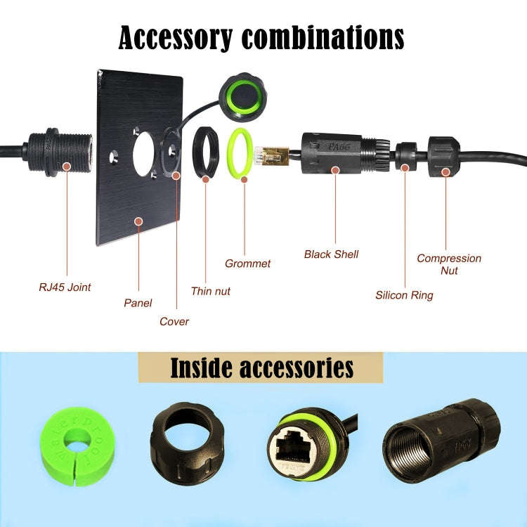 25cm RJ45 8P8C Male to Female IP68 CAT6 Ethernet Connector(Black)