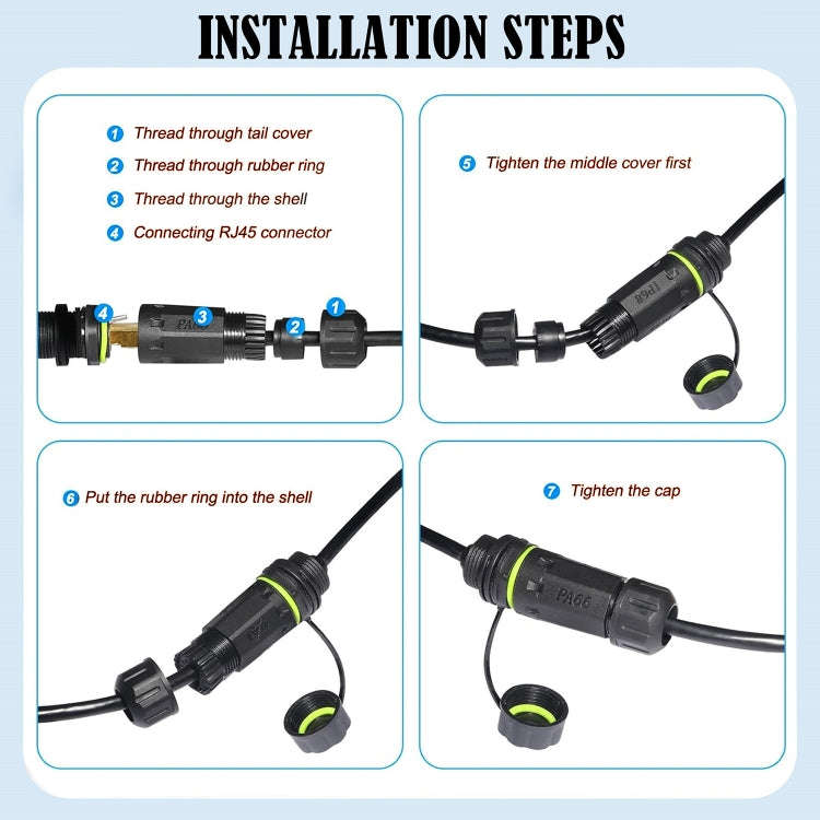 25cm RJ45 8P8C Male to Female IP68 CAT6 Ethernet Connector(Black)