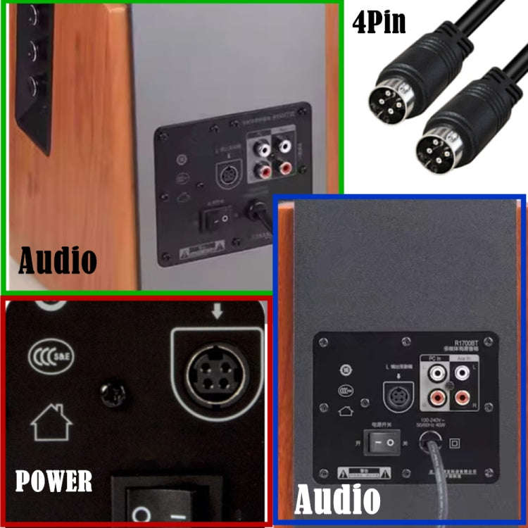 MD DIN 4 Pin Male to Male AC/DC Power Audio Adapter Cable, Length:1m(Black)