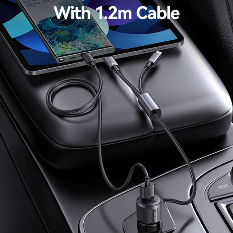 USAMS CC287 YT Series 66W USB and Type-C Dual Ports Car Fast Charger with 2 in 1 Cable(Black)