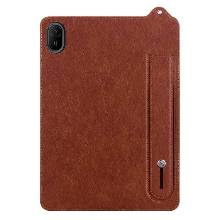 For Huawei MatePad SE 11 2024 TPU Leather Back Tablet Case with Wristband(Brown)