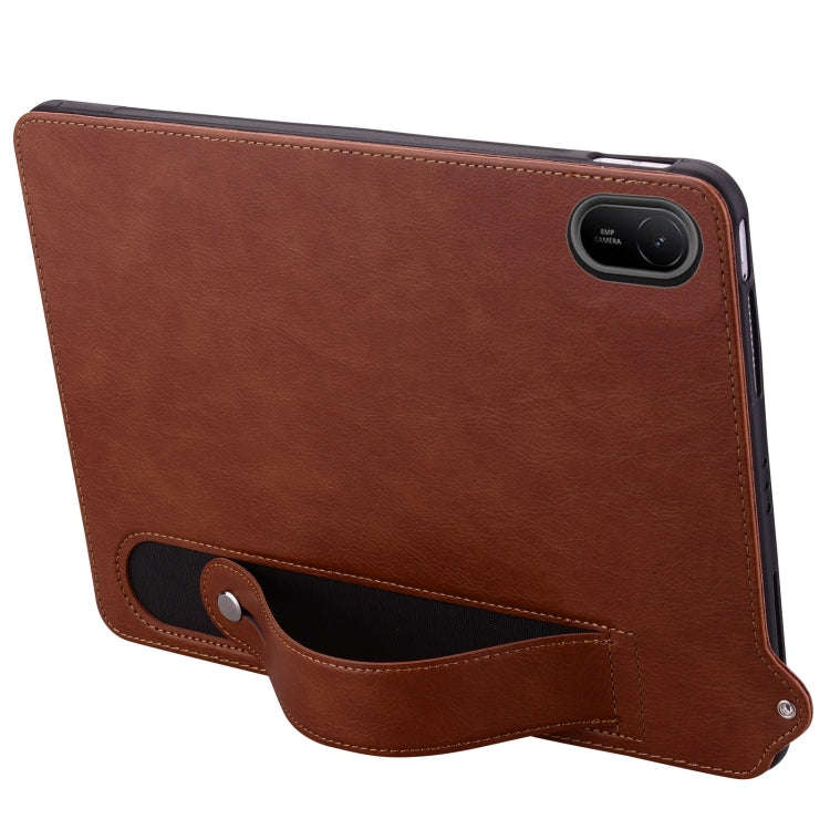 For Huawei MatePad SE 11 2024 TPU Leather Back Tablet Case with Wristband(Brown)