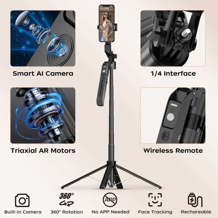 FUNSNAP A6 360 Degree Al Gimbal Selfie Stick Smart Face Tracking Integrated Tripod(Black)