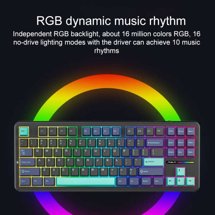 AULA F87 87 Keys Wired/2.4G/Bluetooth Three Model Customized RGB Mechanical Keyboard(Thunder Black)