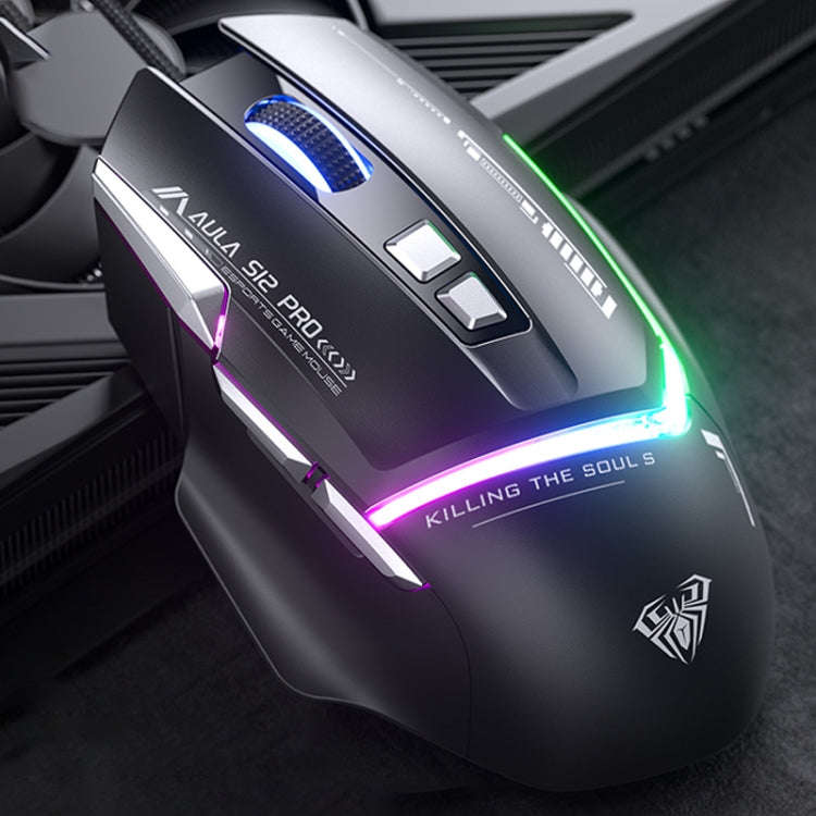 AULA S12 Pro 12800DPI Wired RGB Gaming Mouse(Black)