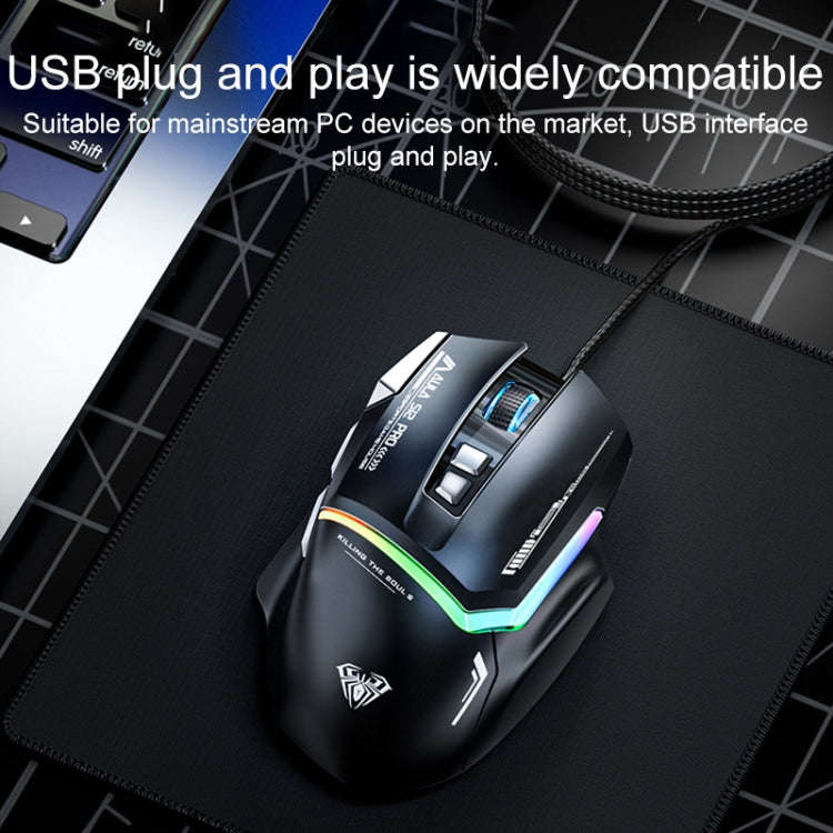 AULA S12 Pro 12800DPI Wired RGB Gaming Mouse(Black)