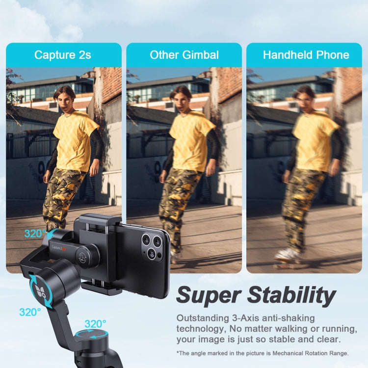 FUNSNAP Capture 2s Smart 3-Axis Handheld Gimbal Phone Live Stabilizer, Combo Version(Black)