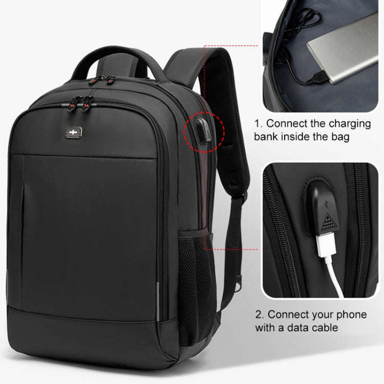 17 inch Multifunctional Large Capacity Waterproof Double-Shoulder Backpack with USB Interface(Black)
