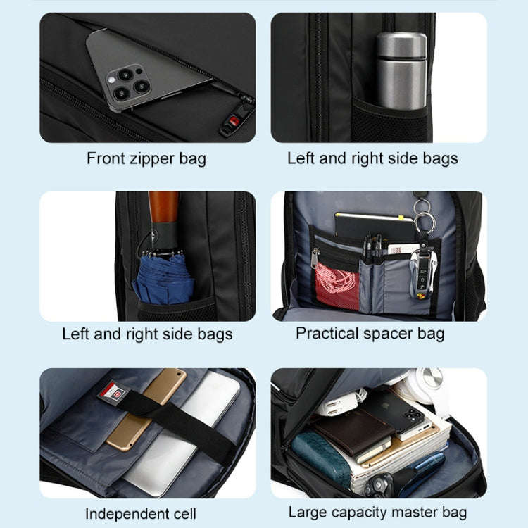 20 inch Multifunctional Large Capacity Waterproof Double-Shoulder Backpack with USB Interface(Black)