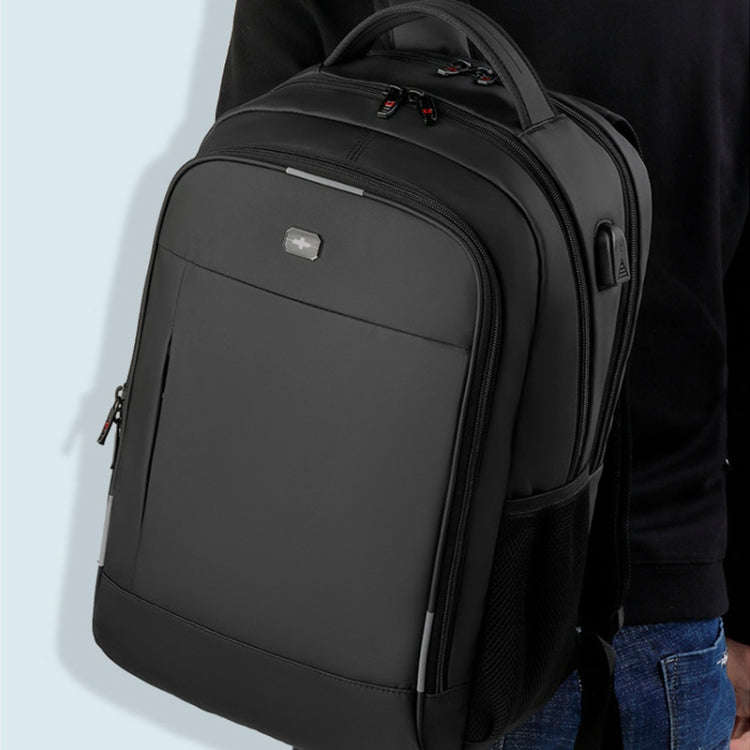 17 inch Multifunctional Large Capacity Waterproof Double-Shoulder Backpack with USB Interface(Black)