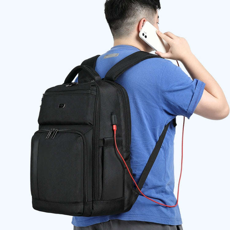 19 inch Multifunctional Large Capacity Waterproof Double-Shoulder Backpack with USB Interface(Black)