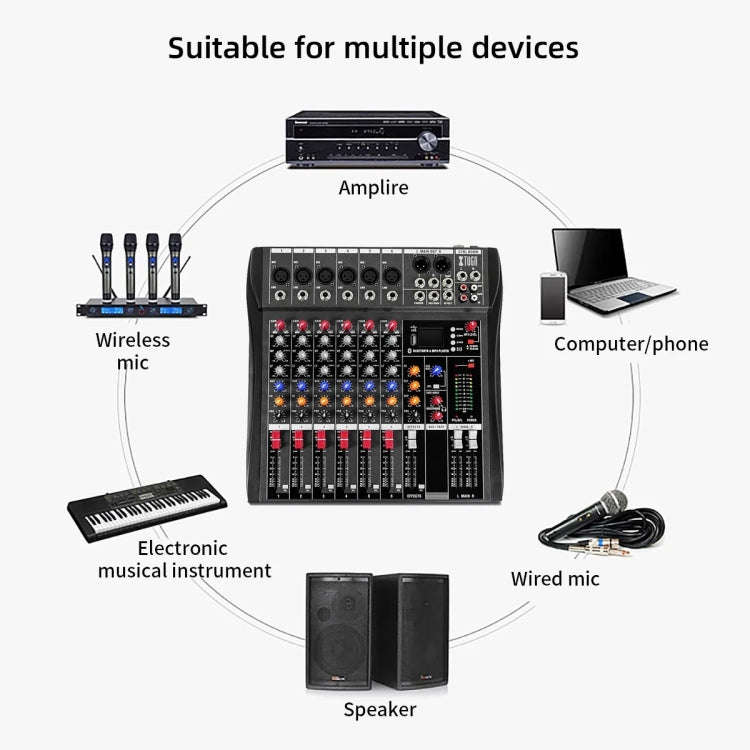 XTUGA CT60X 6-Channels Audio Mixer DJ Mixing Console with 48V Power Supply(AU Plug)