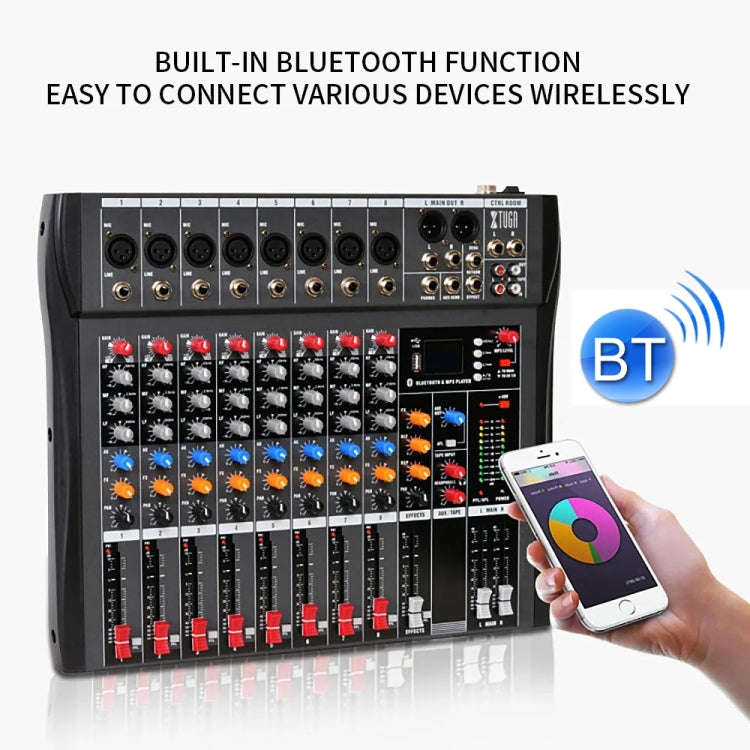 XTUGA CT80X 8-Channels Audio Mixer DJ Mixing Console with 48V Power Supply(EU Plug)