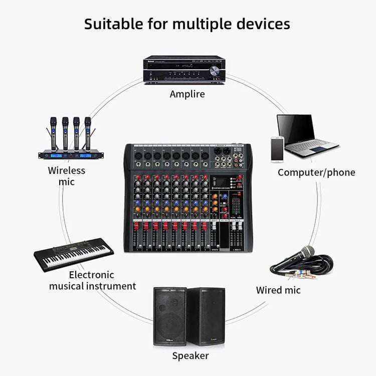 XTUGA CT80X 8-Channels Audio Mixer DJ Mixing Console with 48V Power Supply(UK Plug)