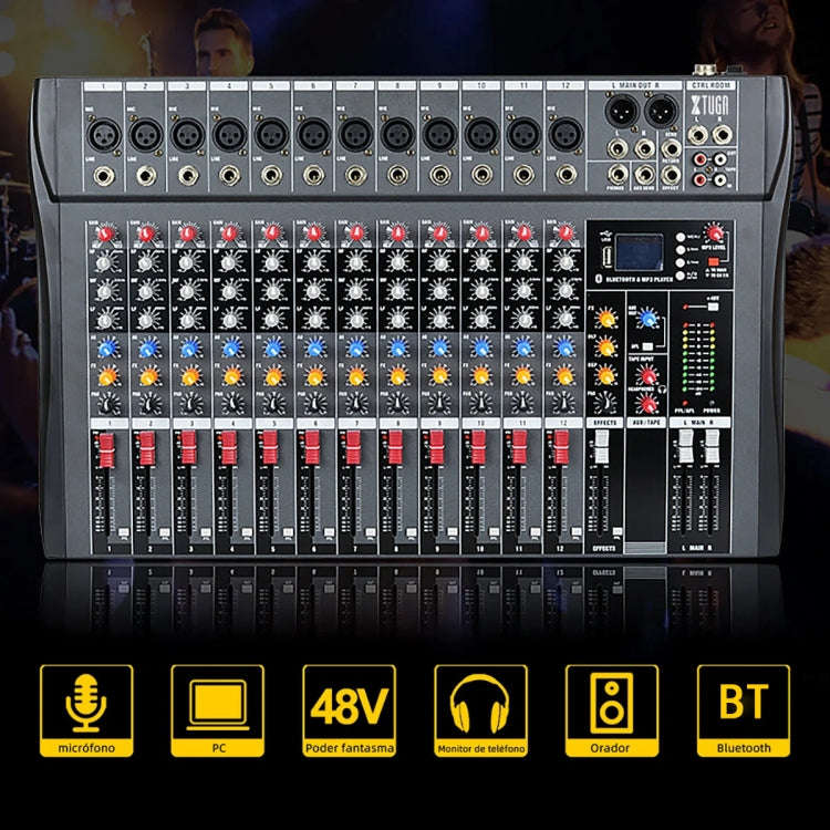 XTUGA CT120X 12-Channels Audio Mixer DJ Mixing Console with 48V Power Supply(EU Plug)