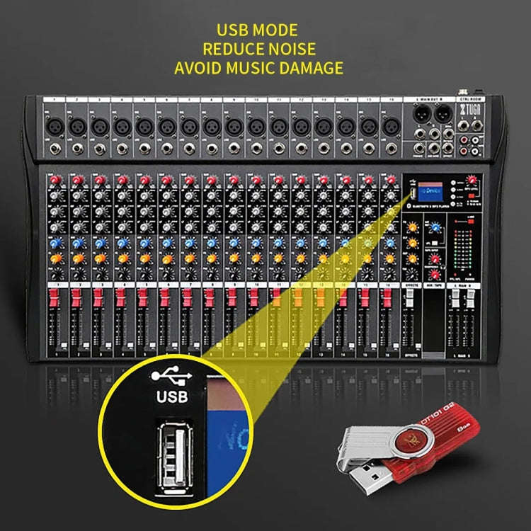 XTUGA CT160X 16-Channels Audio Mixer DJ Mixing Console with 48V Power Supply(EU Plug)