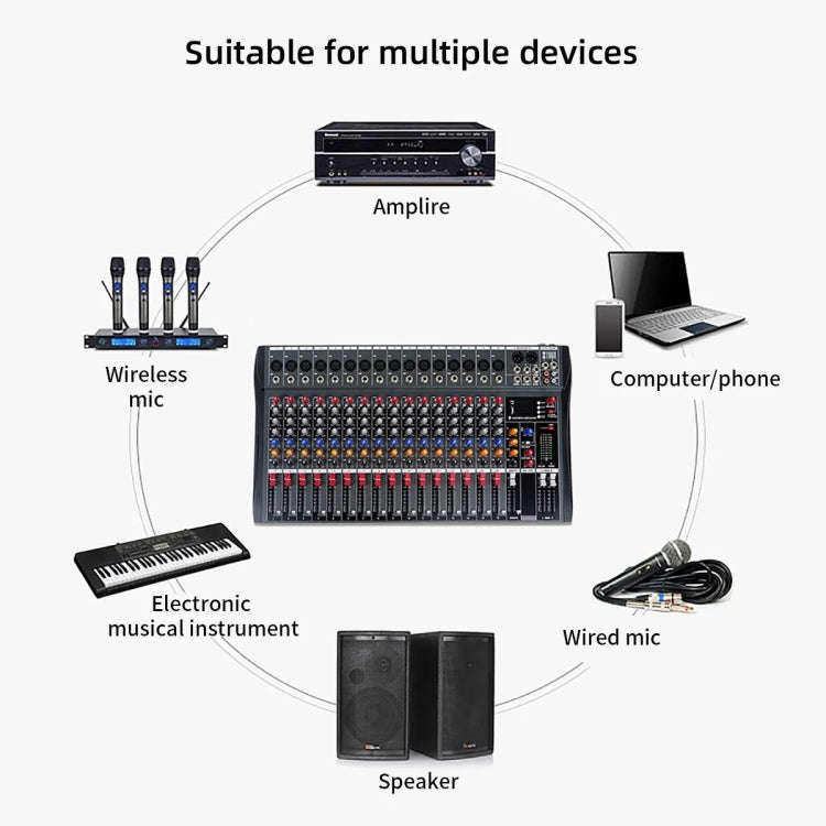 XTUGA CT160X 16-Channels Audio Mixer DJ Mixing Console with 48V Power Supply(EU Plug)