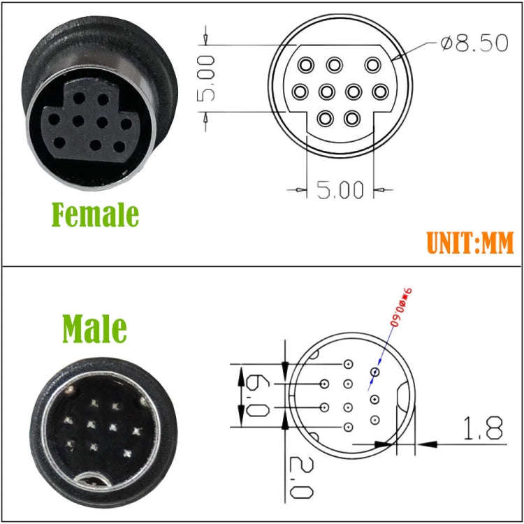 Single Curved mini DIN 9 Pin TV Audio Adapter Cable, Length:1.8m(Black)