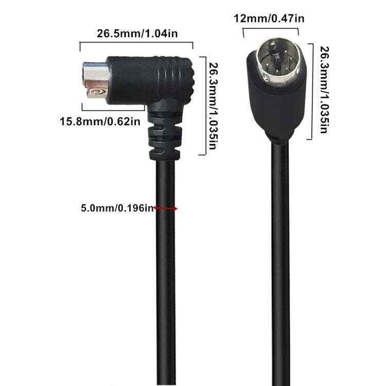 Mini DIN 5 Pin Core Audio / Video Cable, Length:3m(Straight to Elbow)