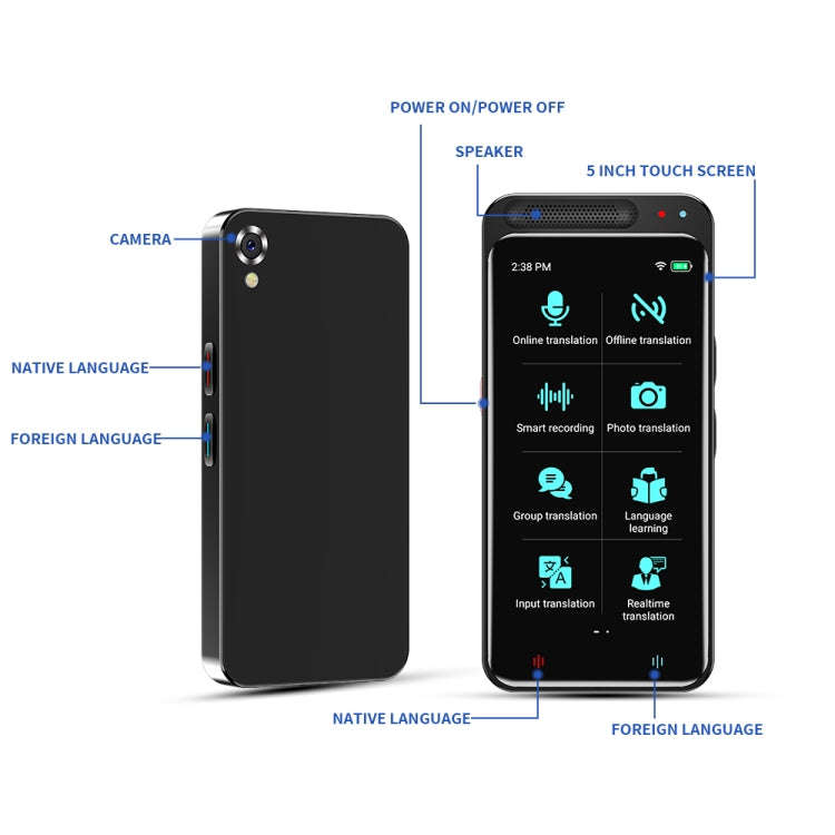 VORMOR Z6 5.0 inch HD Touch Screen Smart AI Translator 139 Languages with Offline Translation / P...