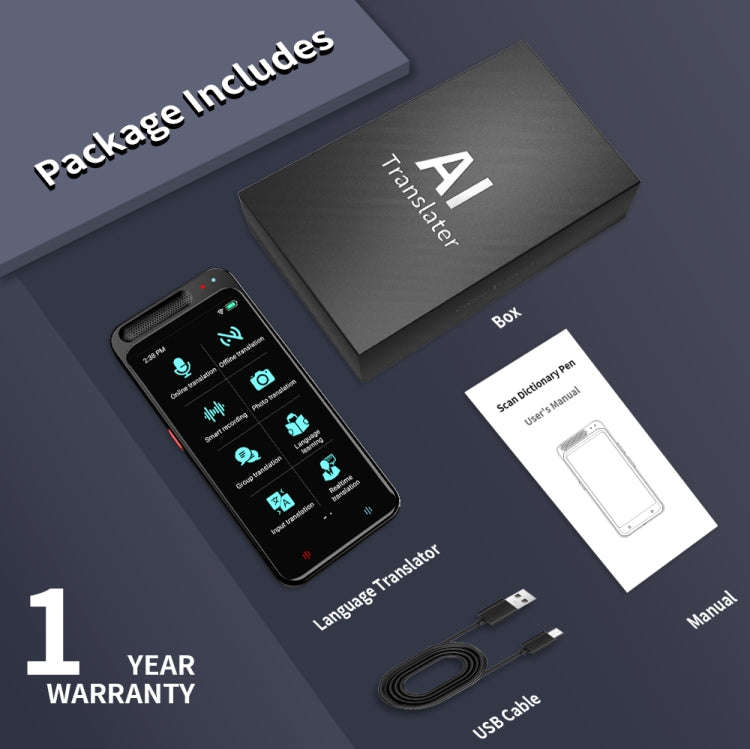 VORMOR Z6 5.0 inch HD Touch Screen Smart AI Translator 139 Languages with Offline Translation / P...