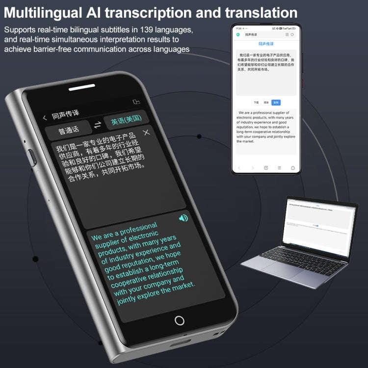 A70 5.0 inch HD Touch Screen Smart AI Translator 139 Languages with Offline Translation / Photo T...