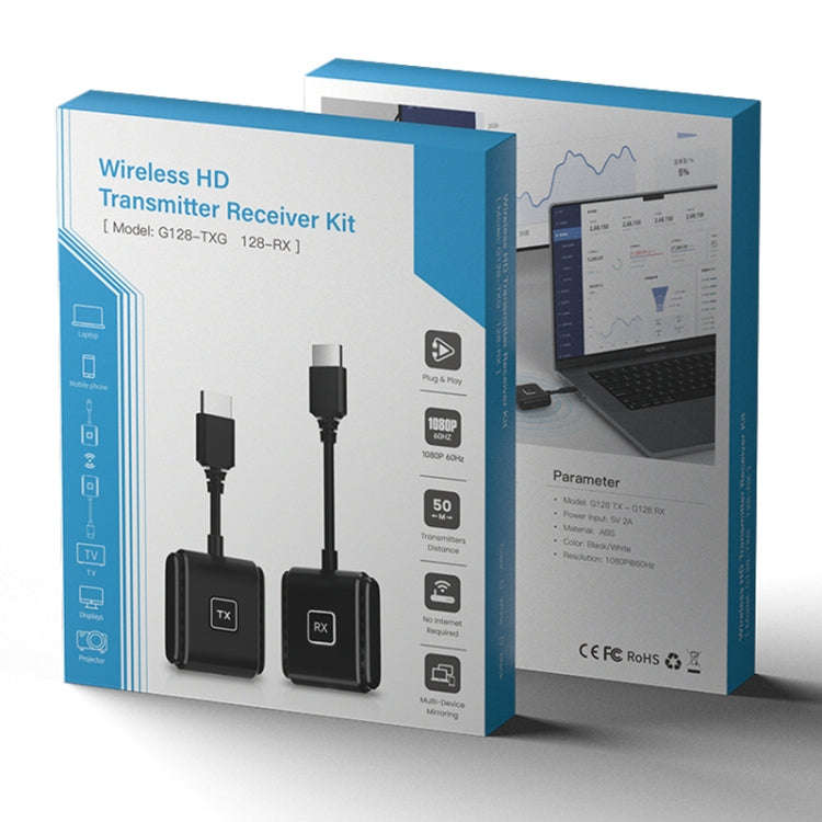 G128 1080P 60Hz Wireless HD Screen Projector Transmitter and Receiver Kit(White)
