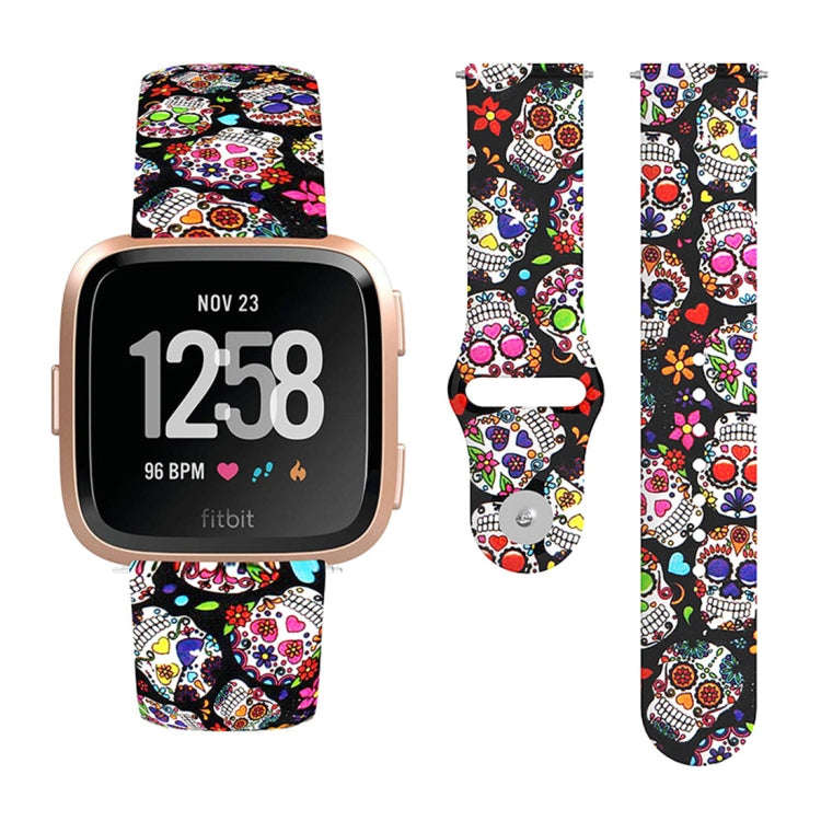 For Fitbit Versa 2 / Lite 22mm Reverse Buckle Printed Silicone Watch Band(Color Skull)