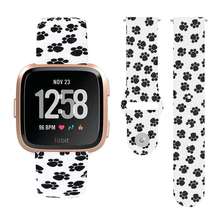 For Fitbit Versa 2 / Lite 22mm Reverse Buckle Printed Silicone Watch Band(Paw Print On White)