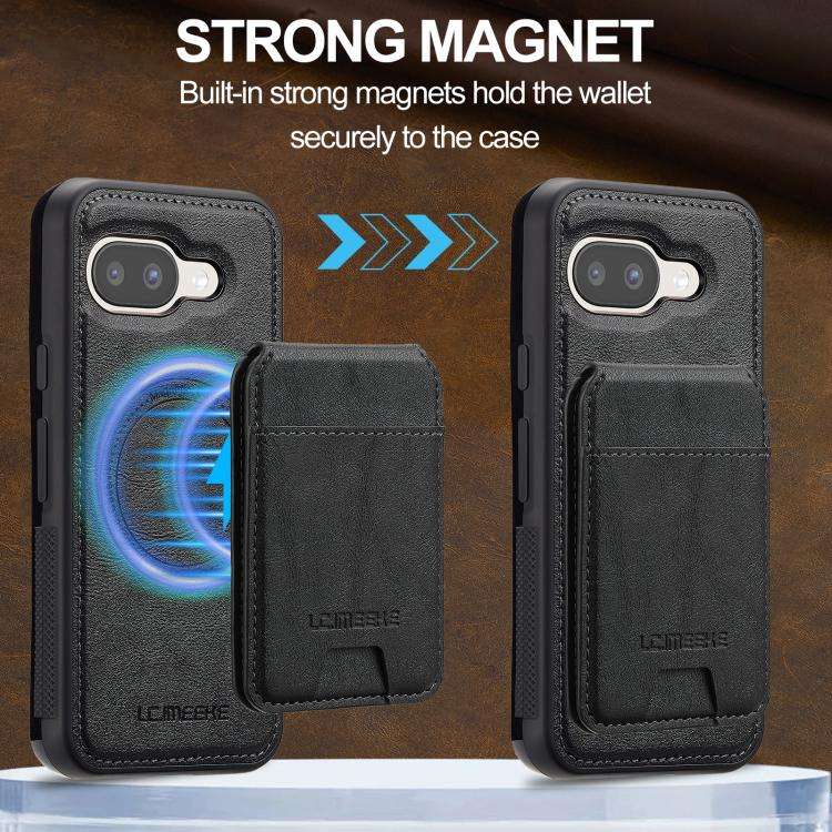 For Google Pixel 9a LC.IMEEKE L3 Series Detachable RFID Card Bag Magsafe Phone Case(Black)