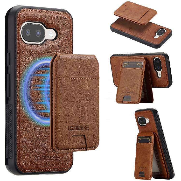 For Google Pixel 9a LC.IMEEKE L3 Series Detachable RFID Card Bag Magsafe Phone Case(Brown)