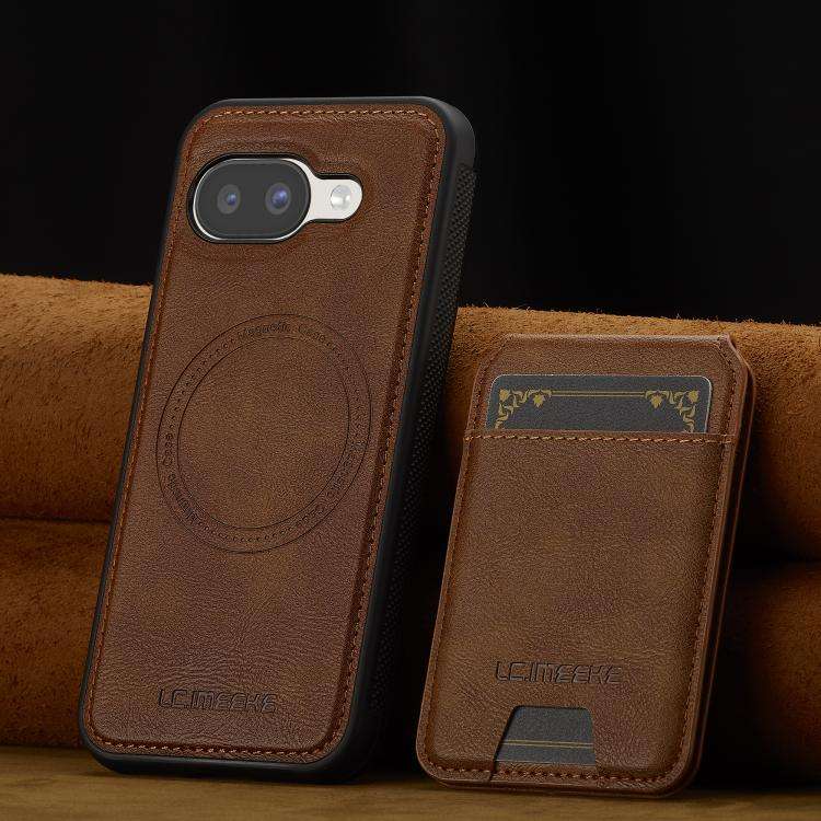 For Google Pixel 9a LC.IMEEKE L3 Series Detachable RFID Card Bag Magsafe Phone Case(Brown)