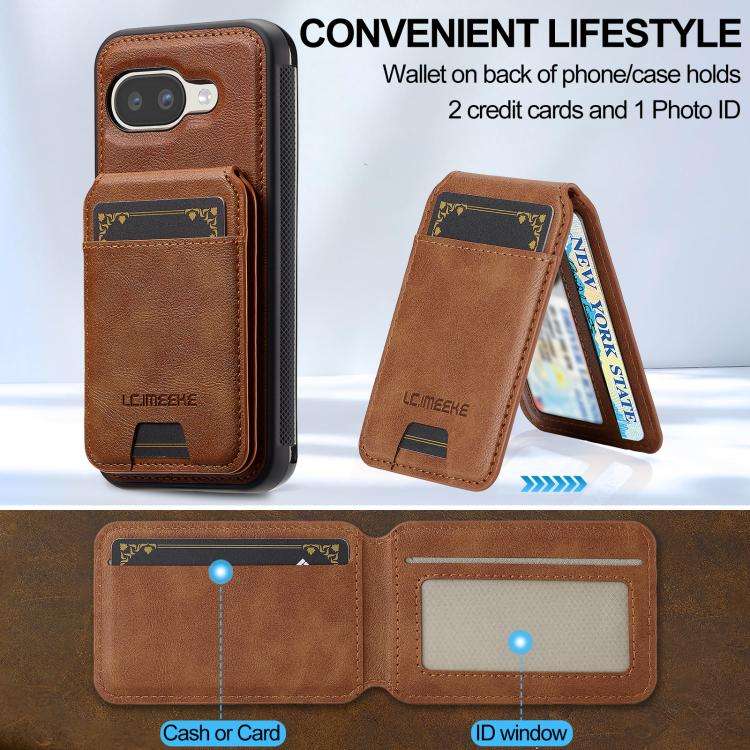 For Google Pixel 9a LC.IMEEKE L3 Series Detachable RFID Card Bag Magsafe Phone Case(Brown)