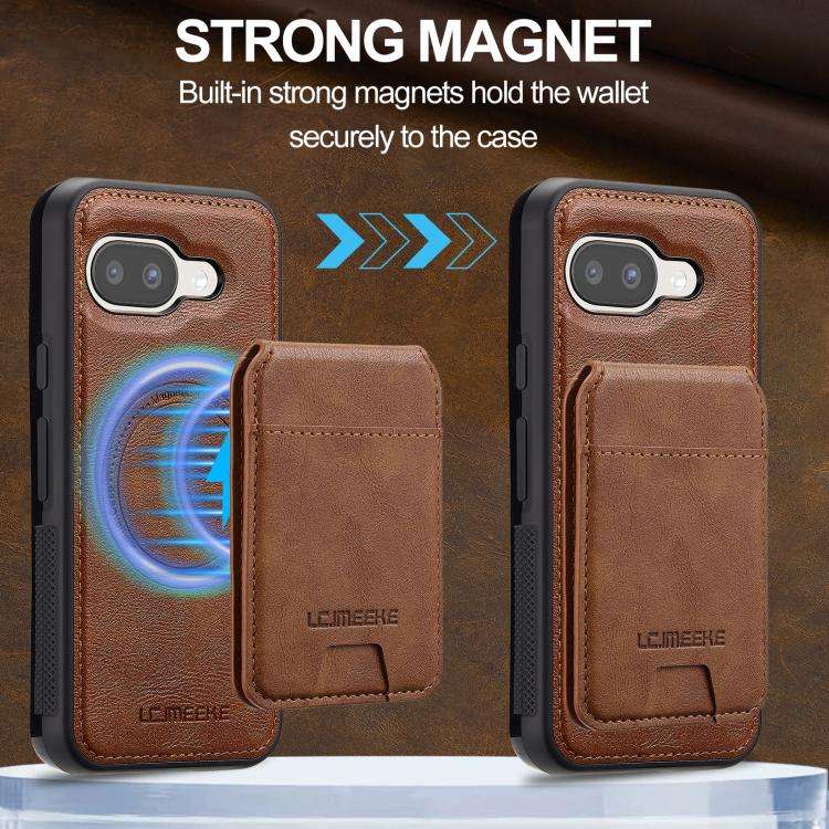 For Google Pixel 9a LC.IMEEKE L3 Series Detachable RFID Card Bag Magsafe Phone Case(Brown)