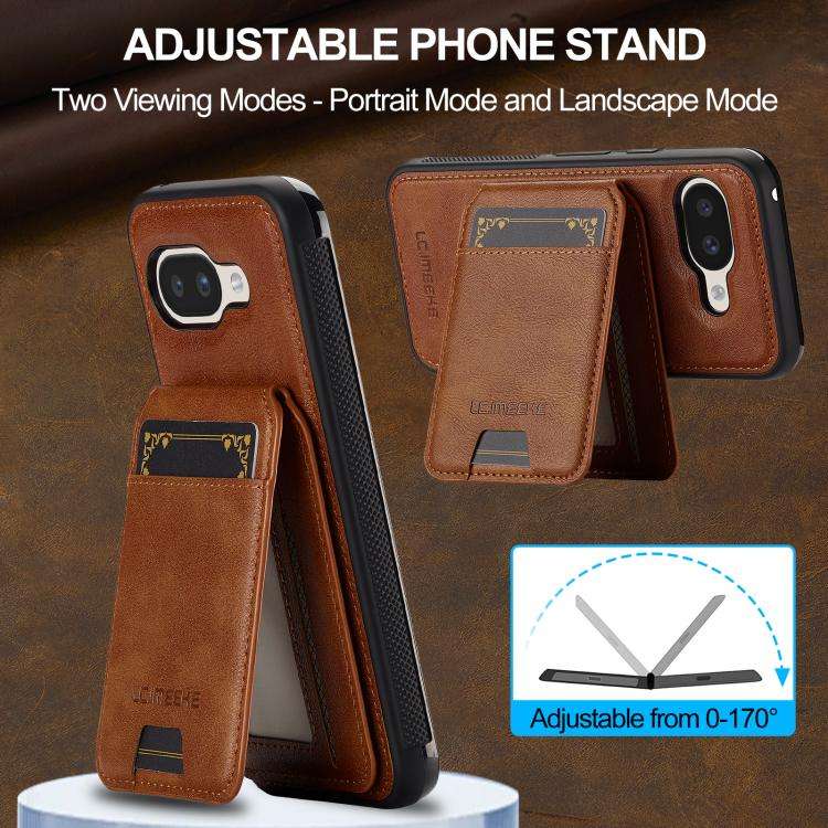 For Google Pixel 9a LC.IMEEKE L3 Series Detachable RFID Card Bag Magsafe Phone Case(Brown)