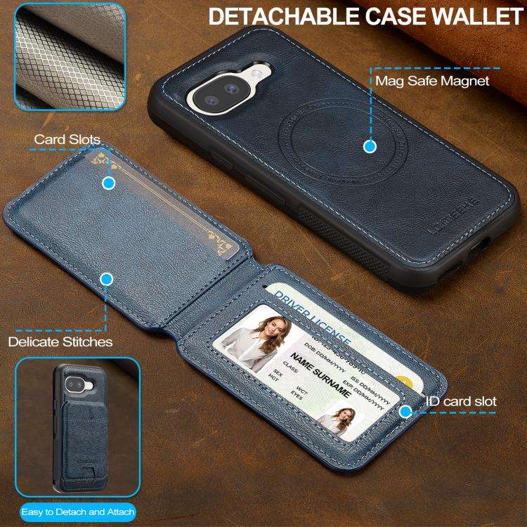 For Google Pixel 9a LC.IMEEKE L3 Series Detachable RFID Card Bag Magsafe Phone Case(Blue)