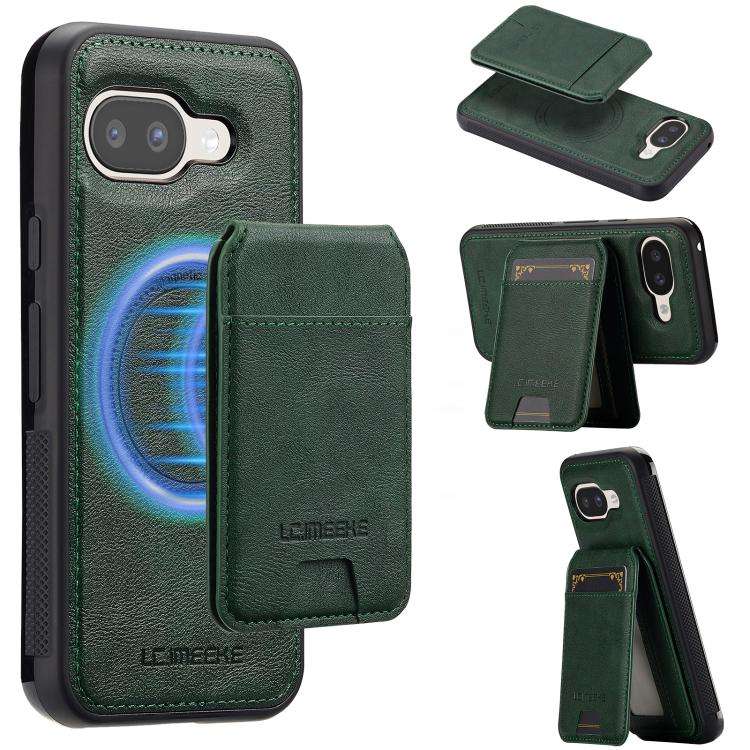 For Google Pixel 9a LC.IMEEKE L3 Series Detachable RFID Card Bag Magsafe Phone Case(Green)