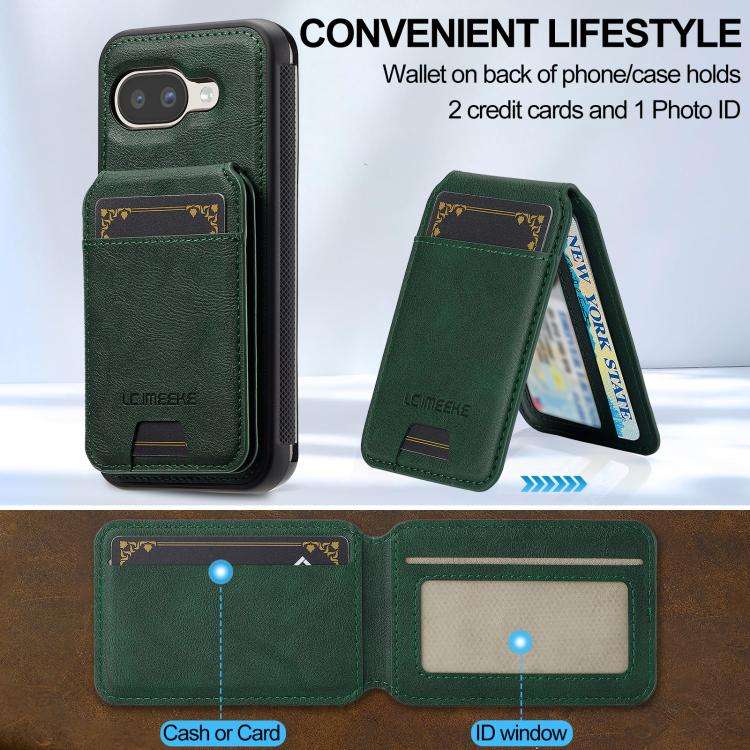 For Google Pixel 9a LC.IMEEKE L3 Series Detachable RFID Card Bag Magsafe Phone Case(Green)