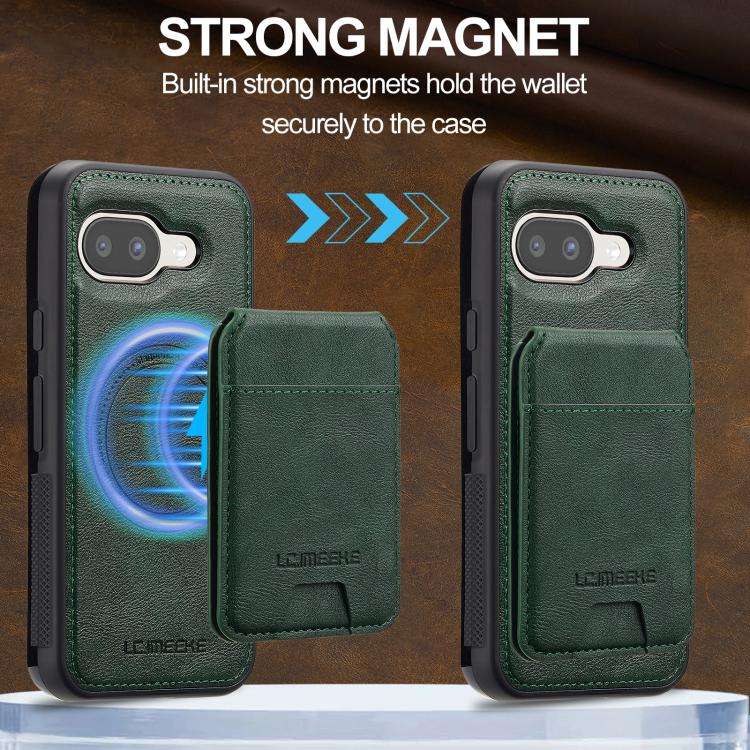 For Google Pixel 9a LC.IMEEKE L3 Series Detachable RFID Card Bag Magsafe Phone Case(Green)